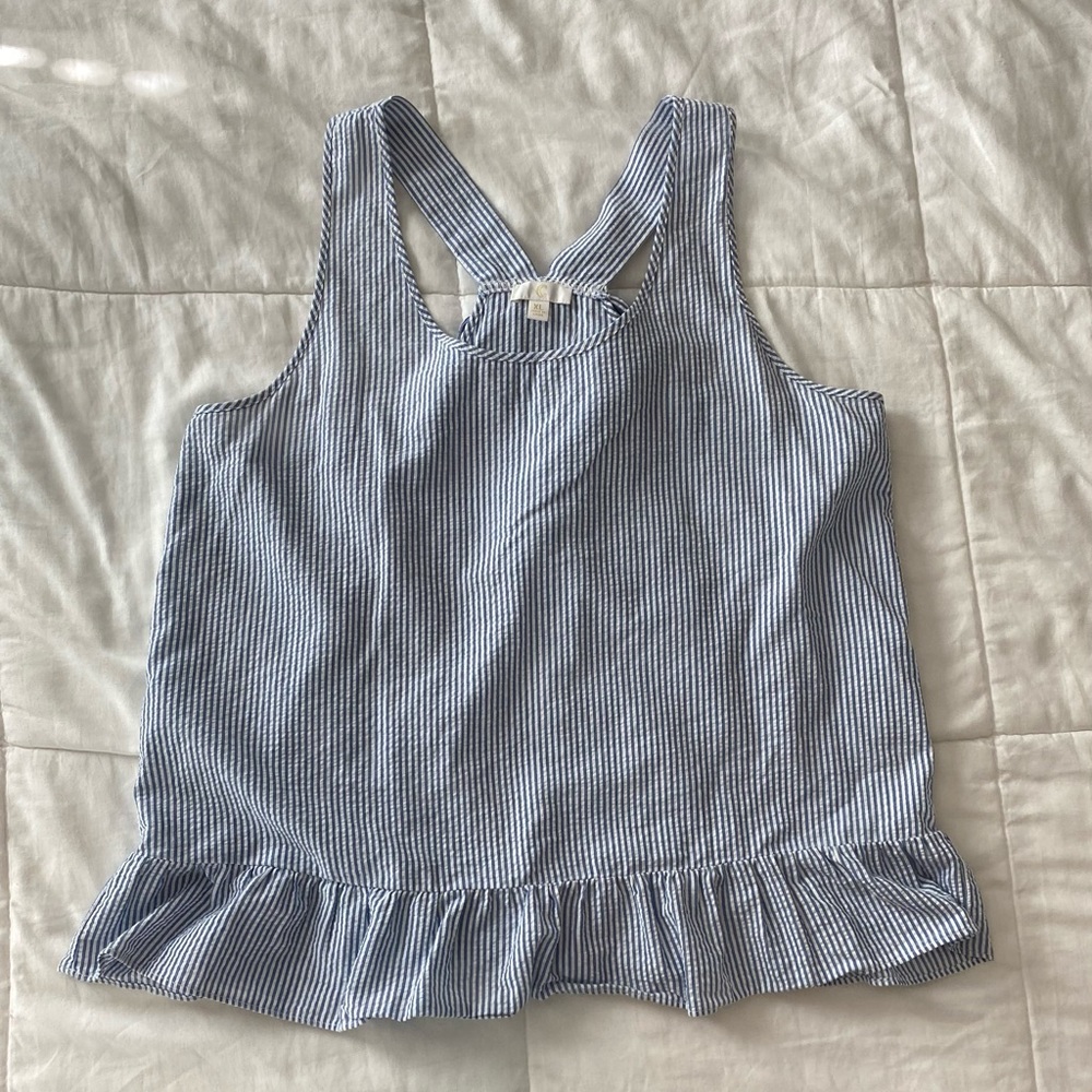 XL Blue & White Striped Women’s Tank Seersucker Blouse